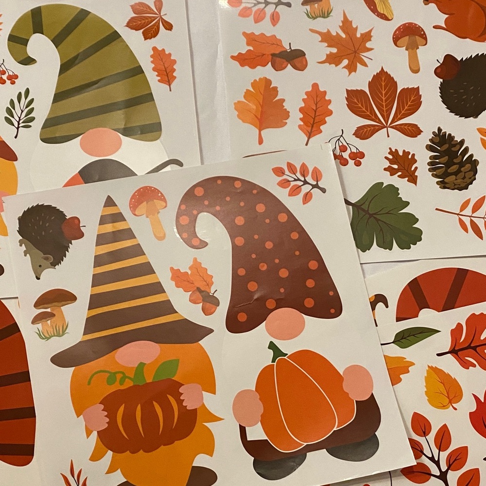 Fall Gnomes Wall Stickers Decals Autumn Maple Leaves Decor Decorations 6 Sheets
